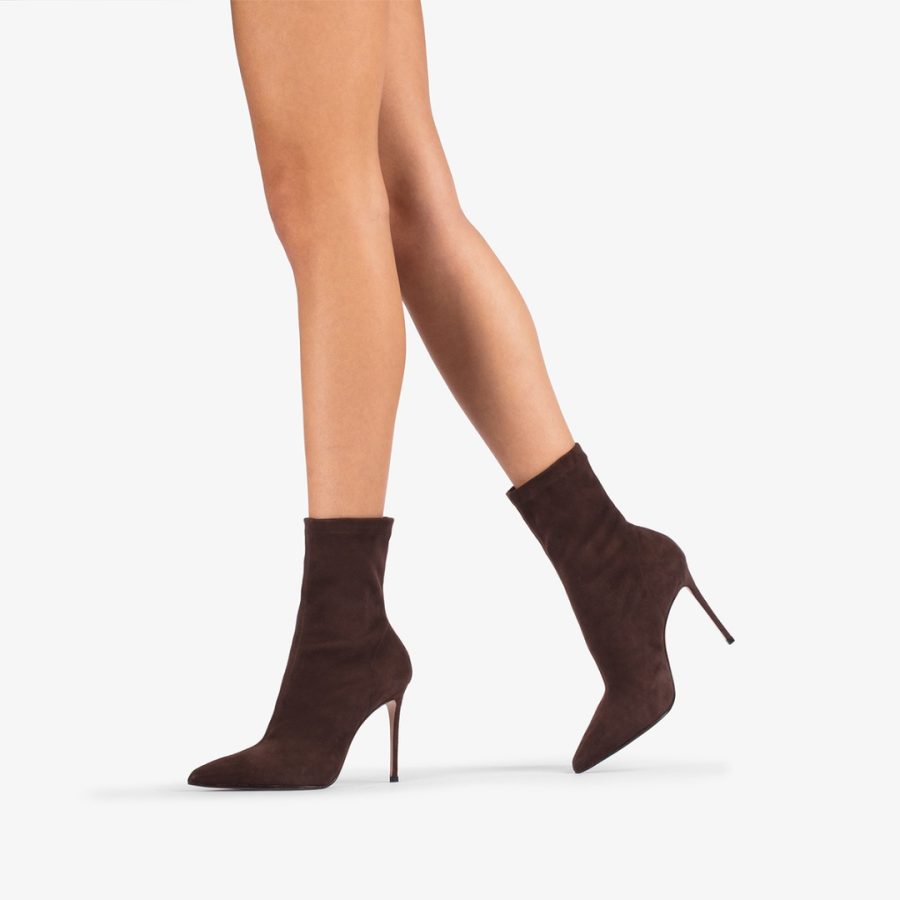 EVA ANKLE BOOT 100 mm-Ebony brown stretch suede ankle boot - Image 5