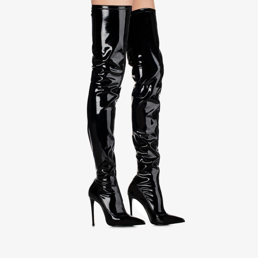 EVA THIGH-HIGH BOOT 120 mm-Black stretch vinyl over-the-knee boot - Image 5