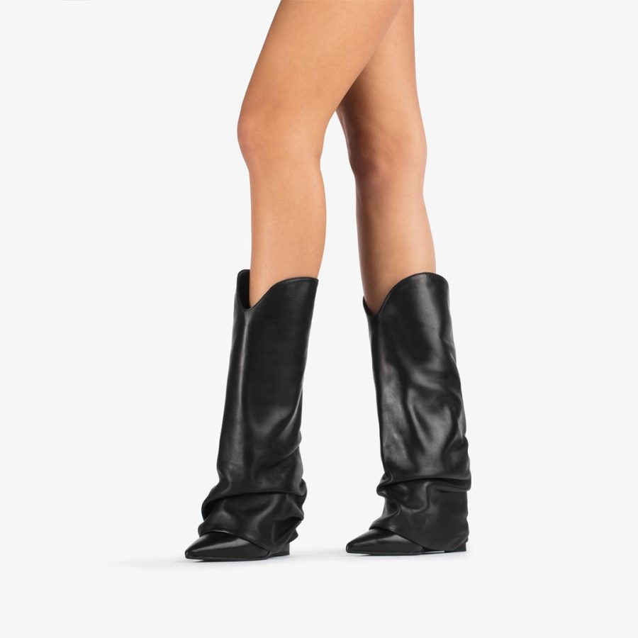 ANDY COWBOY BOOT 120 mm-Black nappa leather cuffed Western-inspired knee boot - Image 5