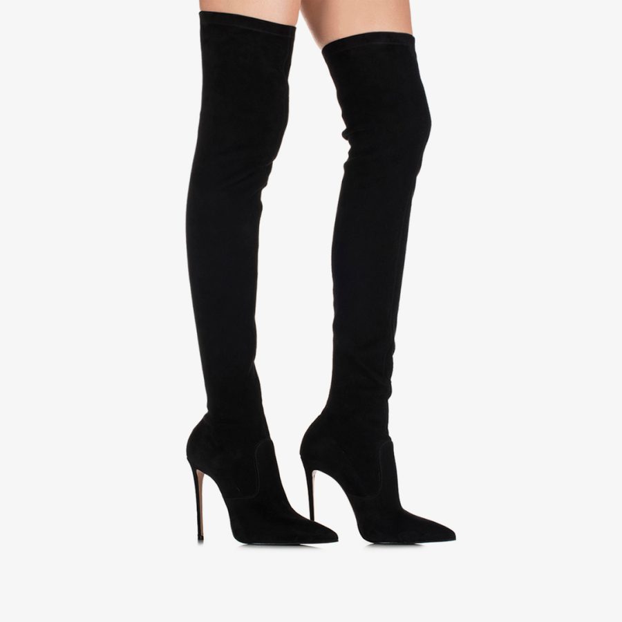 EVA THIGH-HIGH BOOT 120 mm-Black stretch suede over-the-knee boot - Image 5