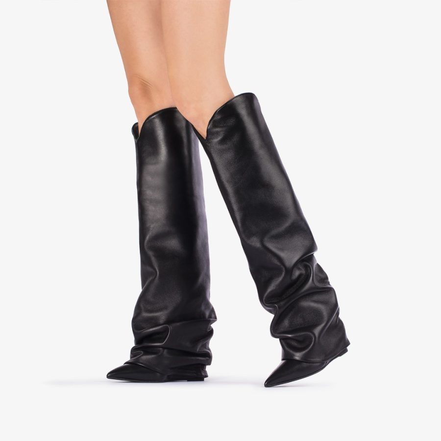 ANDY COWBOY BOOT 120 mm-Black nappa leather Western-inspired cuffed knee boot - Image 5