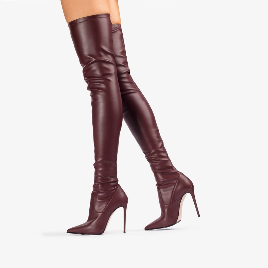 EVA THIGH-HIGH BOOT 120 mm-Cherry red stretch vegan leather over-the-knee boot - Image 5