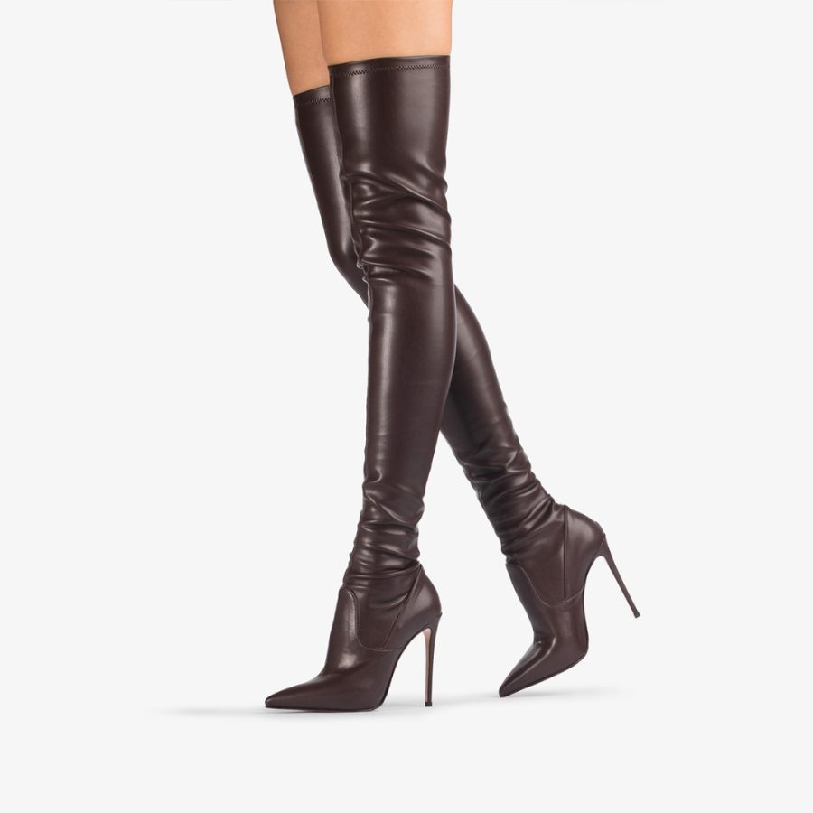 EVA THIGH-HIGH BOOT 120 mm-Ebony brown stretch vegan leather over-the-knee boot - Image 5