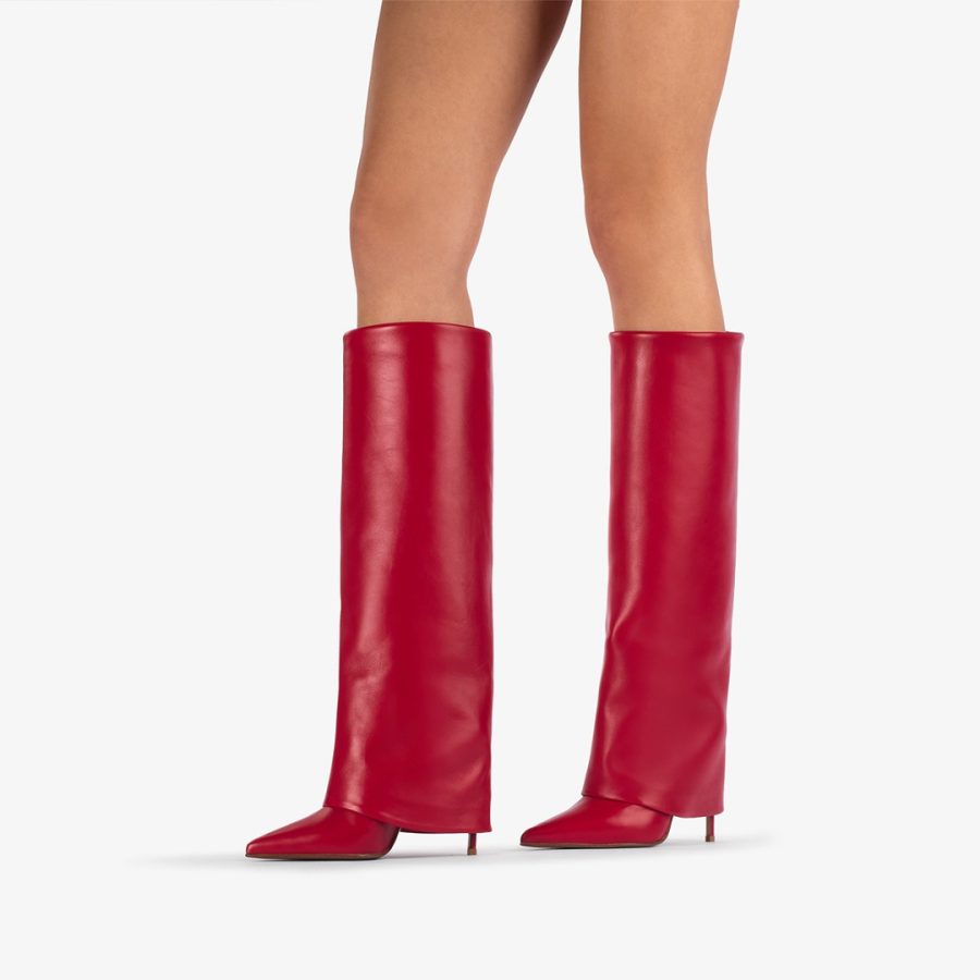 ANDY BOOT 100 mm-Red leather cuffed knee boot - Image 5