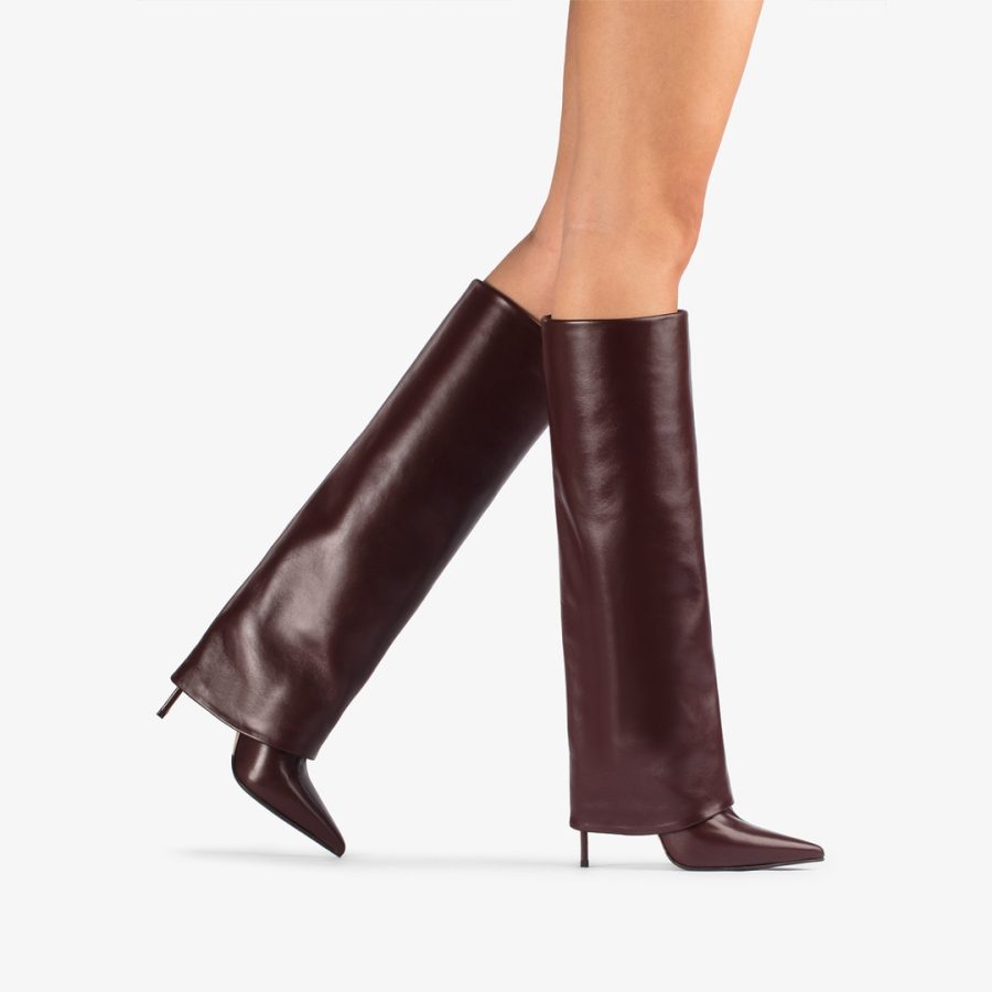 ANDY BOOT 120 mm-Dark chocolate brown nappa leather cuffed knee boot - Image 5