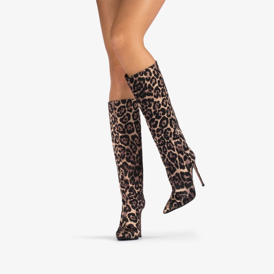 EVA BOOT 120 mm-Leopard printed satin knee boot - Image 5