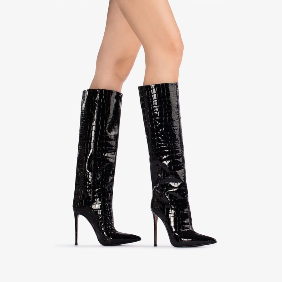 EVA BOOT 120 mm-Black crocodile print knee boot - Image 5