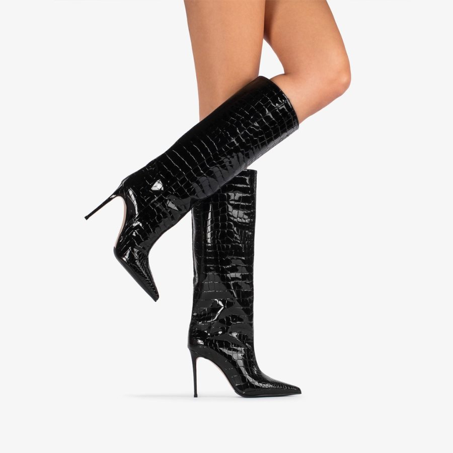 EVA BOOT 100 mm-Black crocodile print knee boot - Image 5