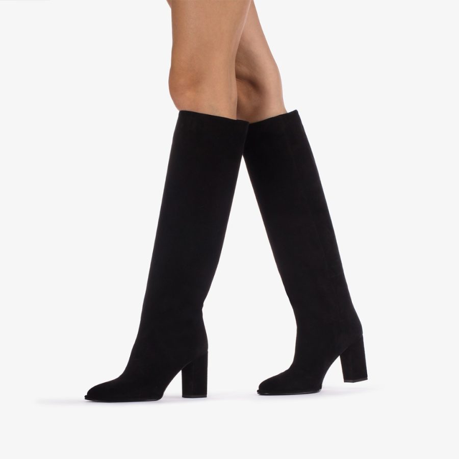 ELSA BOOT 90 mm-Black suede knee boot with rabbit fur lining - Image 5