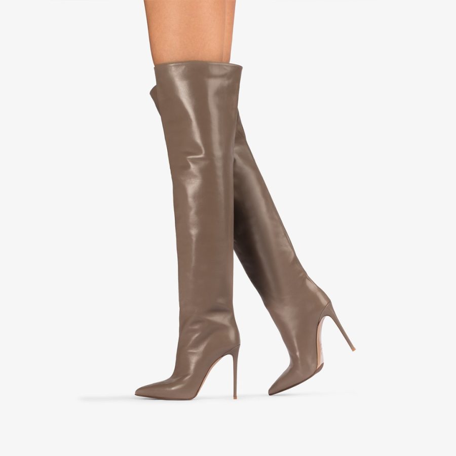 EVA THIGH-HIGH BOOT 120 mm-Sesame gray nappa leather oversized over-the-knee boot - Image 5