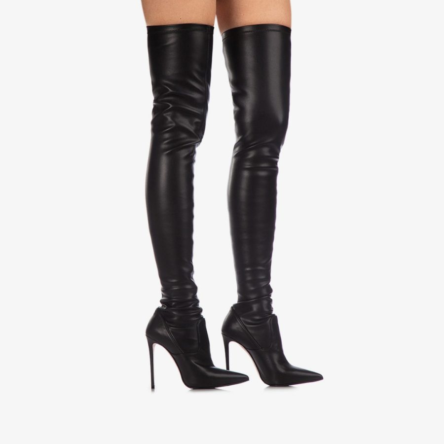 EVA THIGH-HIGH BOOT 120 mm-Black stretch vegan leather over-the-knee boot - Image 5