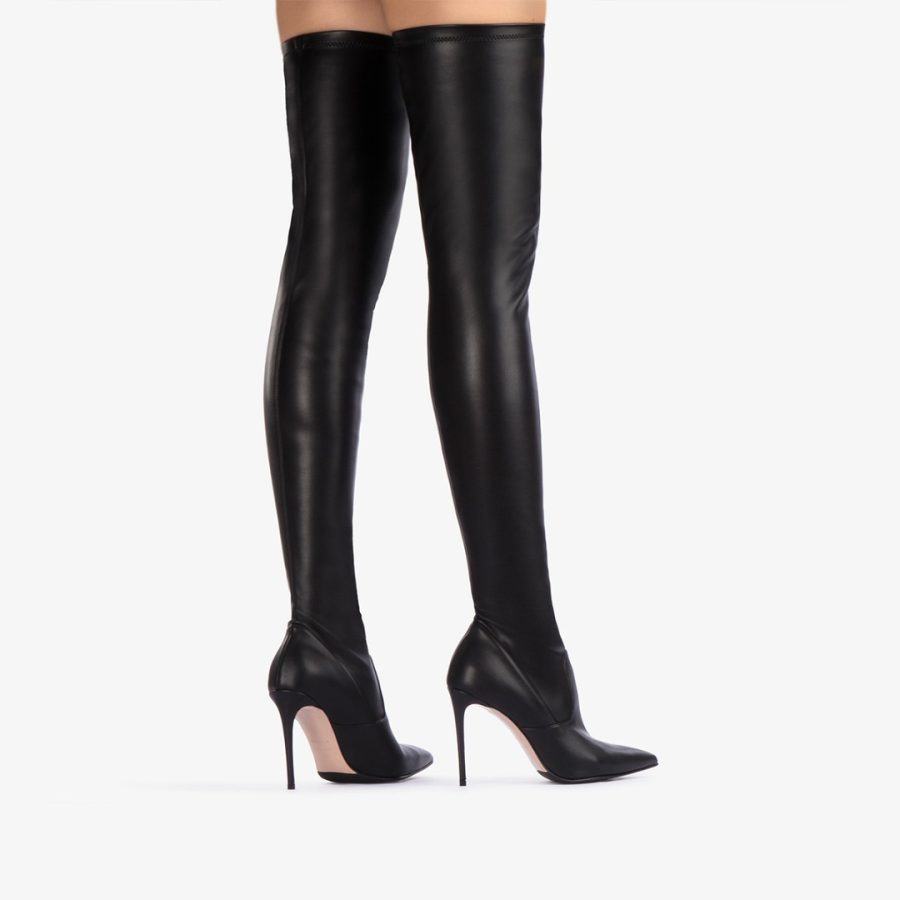 EVA THIGH-HIGH BOOT 100 mm-Black stretch vegan leather over-the-knee boot - Image 5