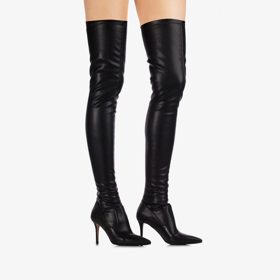 EVA THIGH-HIGH BOOT 90 mm-Black stretch vegan leather over-the-knee boot - Image 5