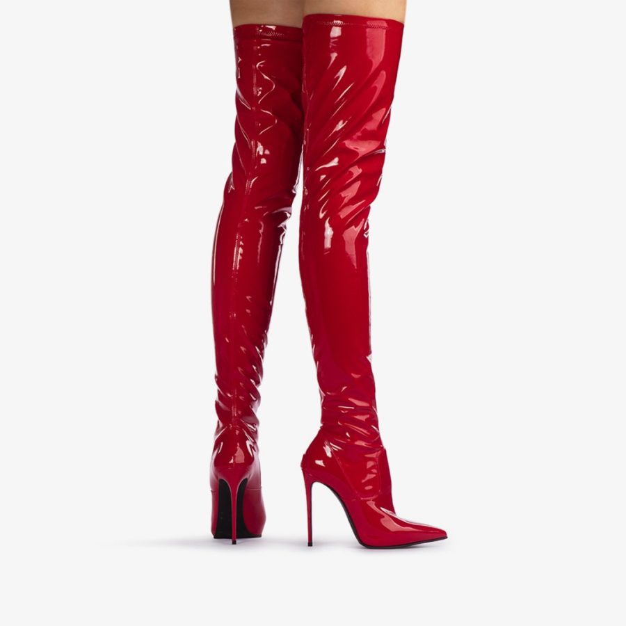 EVA THIGH-HIGH BOOT 120 mm-Opium red stretch vinyl over-the-knee boot - Image 5