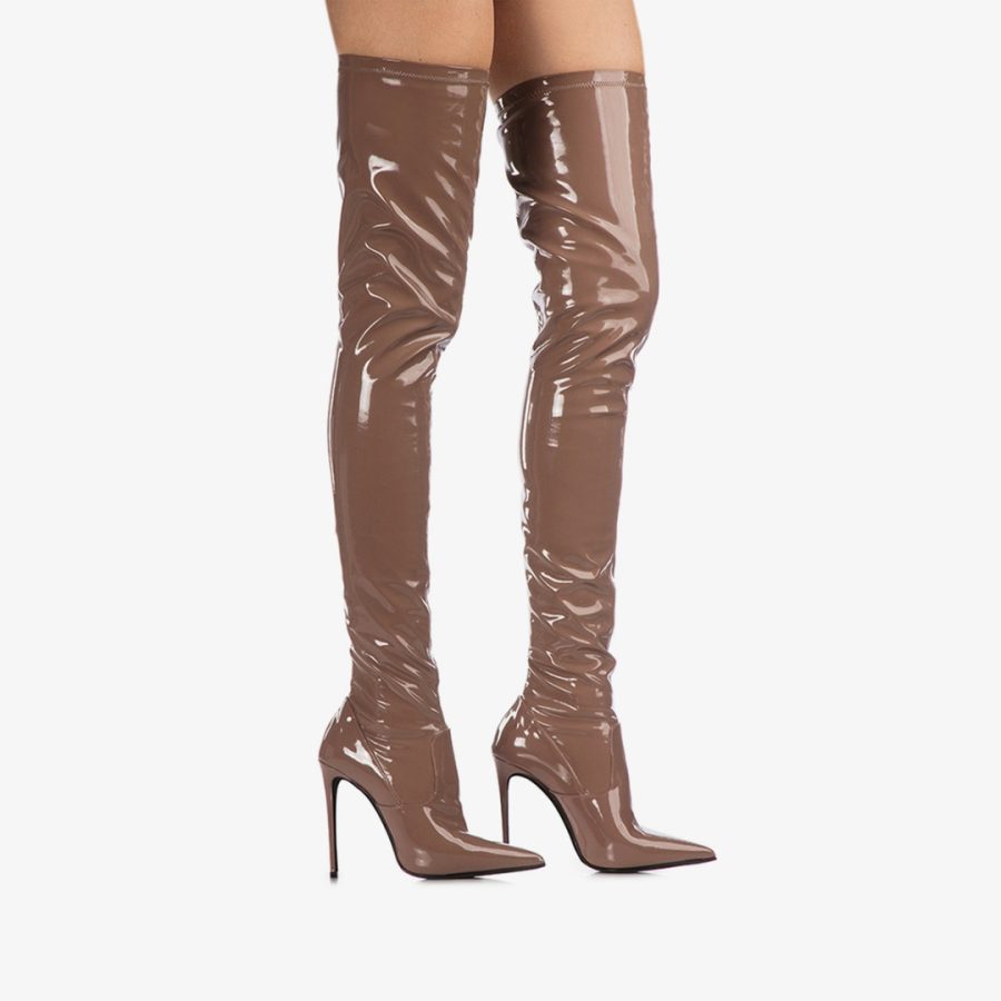 EVA THIGH-HIGH BOOT 120 mm-Silk nude stretch vinyl over-the-knee boot - Image 5