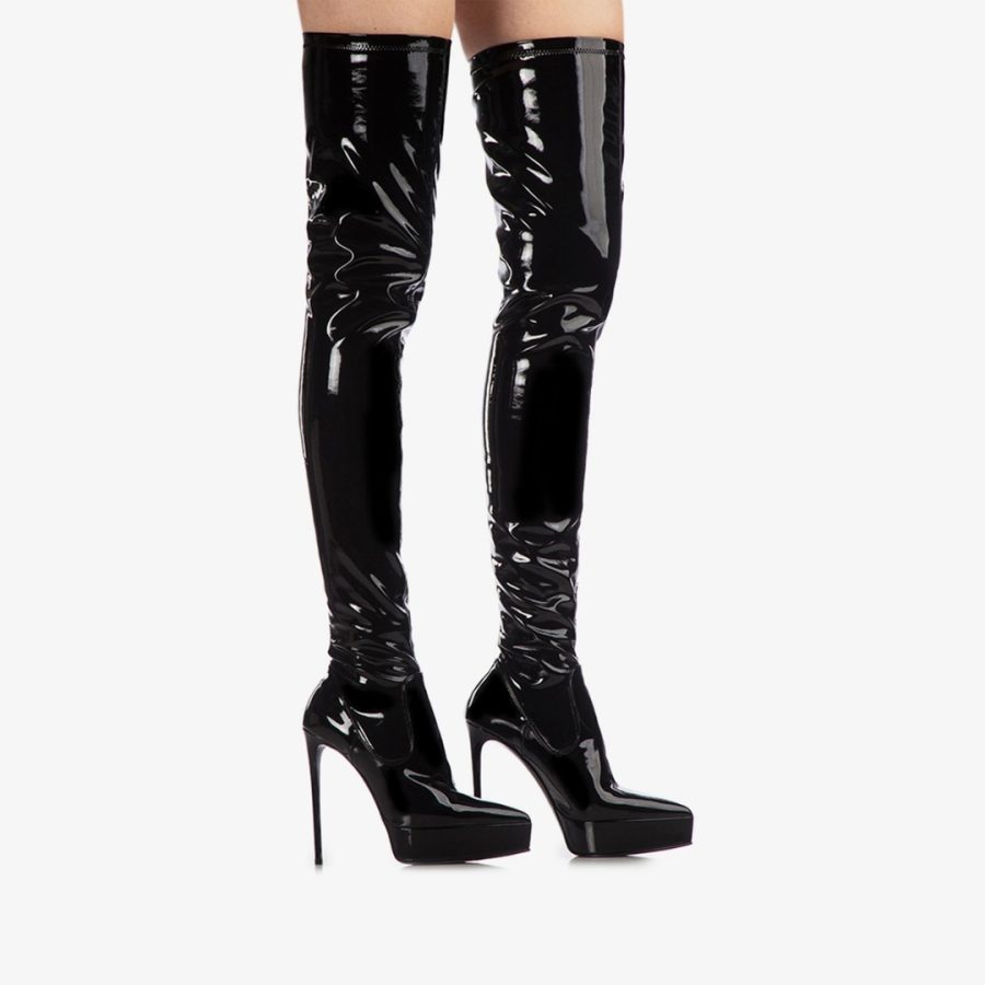 UMA THIGH-HIGH BOOT 140 mm-Black stretch vinyl platform thigh-high boot - Image 5