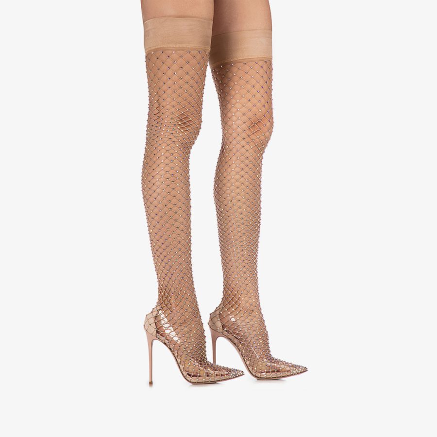 GILDA THIGH-HIGH BOOT 120 mm-Skin nude fishnet over-the-knee boot with Crystals - Image 5