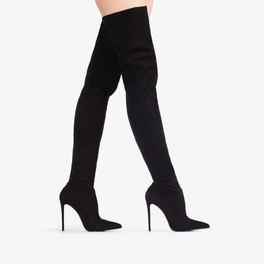 EVA THIGH-HIGH BOOT 120 mm-Black stretch vegan suede over-the-knee boot - Image 5