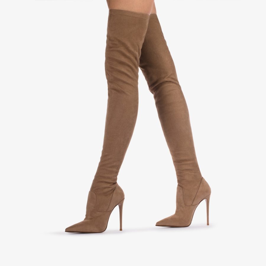 EVA THIGH-HIGH BOOT 120 mm-Ginger brown stretch vegan suede over-the-knee boot - Image 5