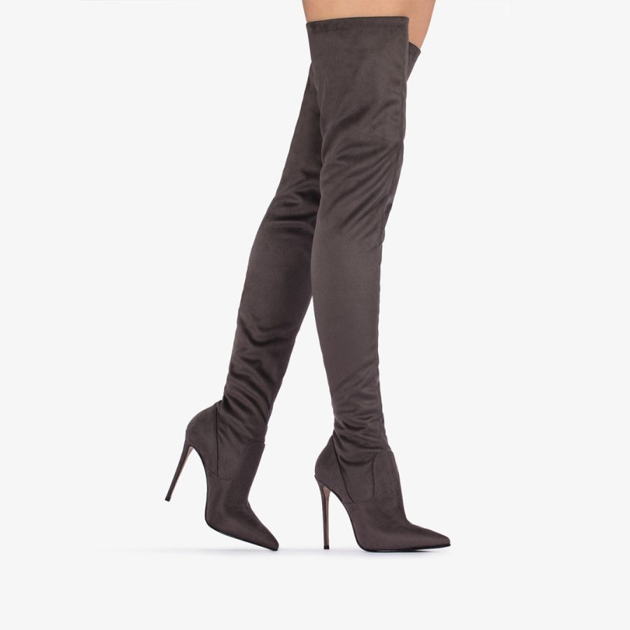 EVA THIGH-HIGH BOOT 120 mm-Urban grey stretch vegan suede over-the-knee boot - Image 5