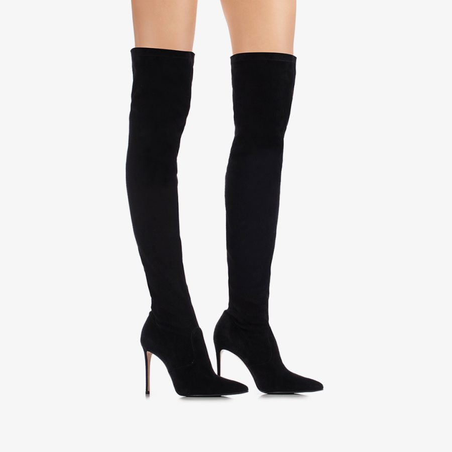 EVA THIGH-HIGH BOOT 100 mm-Black stretch suede over-the-knee boot - Image 5