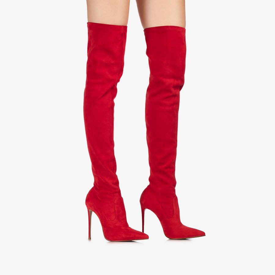 EVA THIGH-HIGH BOOT 120 mm-Red stretch suede over-the-knee boot - Image 5