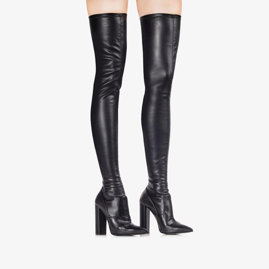 MEGAN THIGH-HIGH BOOT 120 mm-Black stretch vegan leather over-the-knee boot - Image 5