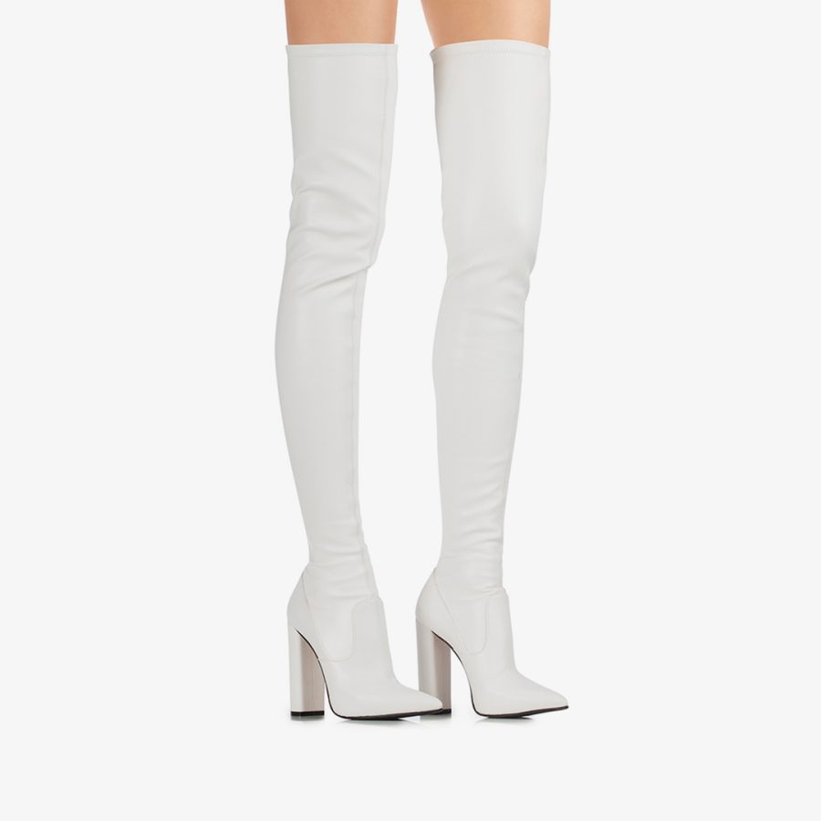 MEGAN THIGH-HIGH BOOT 120 mm-White stretch vegan leather over-the-knee boot - Image 5