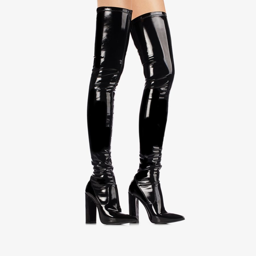 MEGAN THIGH-HIGH BOOT 120 mm-Black stretch vinyl over-the-knee boot - Image 5