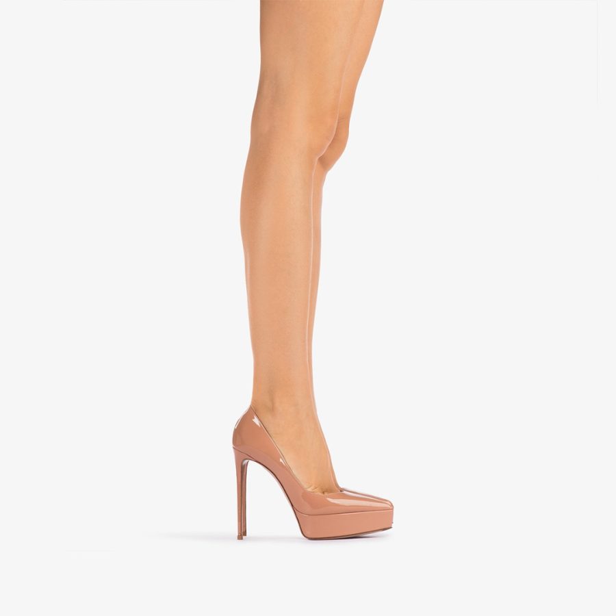 UMA PUMP 140 mm-Phard nude patent leather platform pump - Image 5