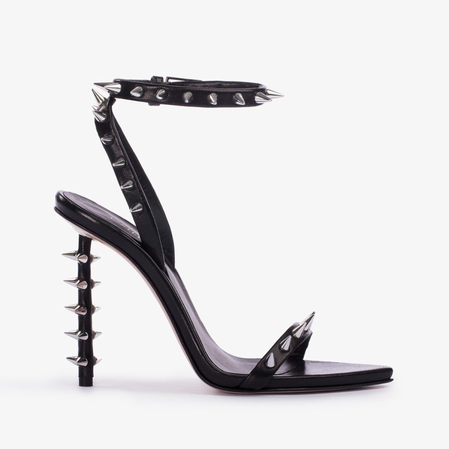 JAGGER SANDAL 120 mm-Black leather sandal with silver studs - Image 5