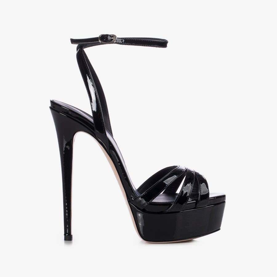 LOLA SANDAL 140 mm-Black patent leather sandal - Image 5