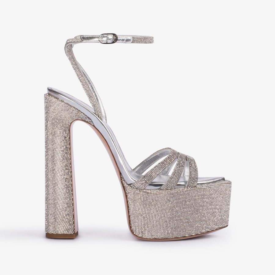 NINA SANDAL 170 mm-Silver Crystal pavé effect platform sandal - Image 5