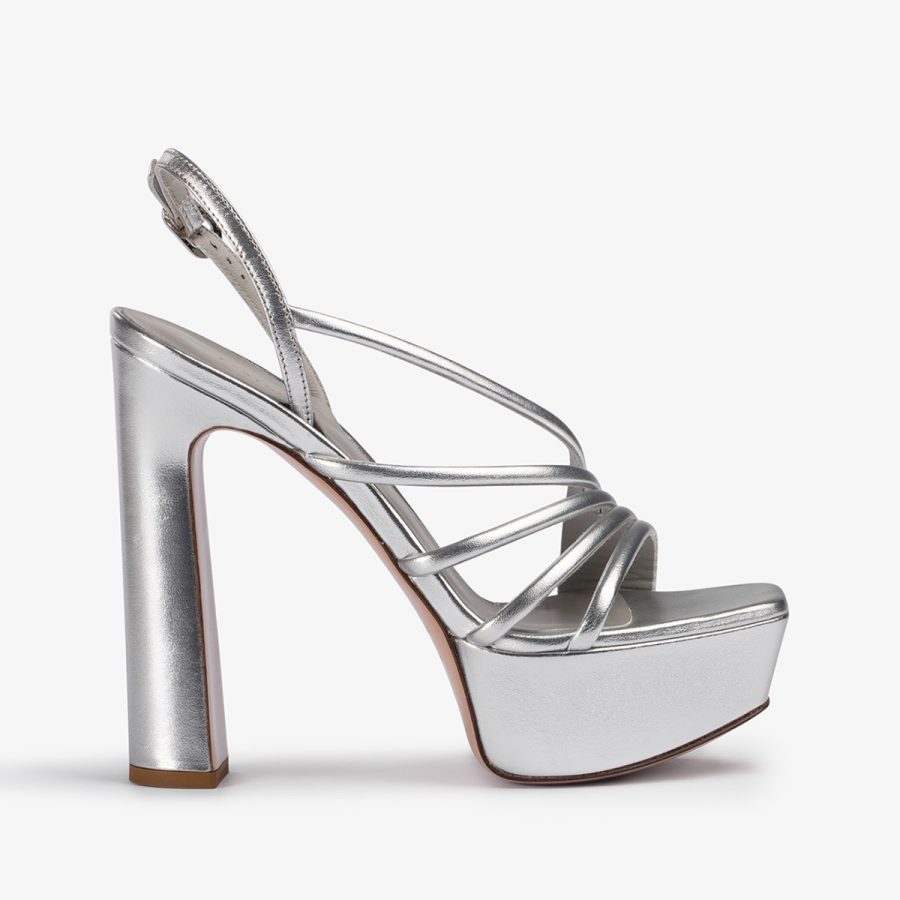 SCARLET SANDAL 140 mm-Silver laminated leather platform sandal - Image 5