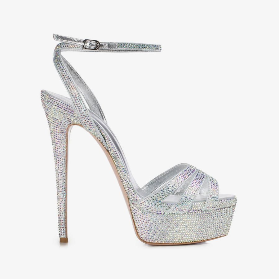 LOLA SANDAL 140 mm-Silver jewel sandal with Crystals - Image 5