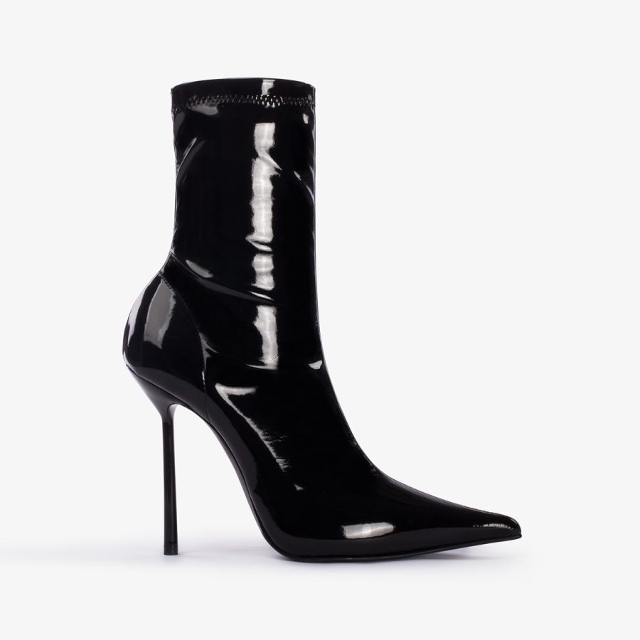 BELLA ANKLE BOOT 120 mm-Black stretch vinyl ankle boot - Image 6