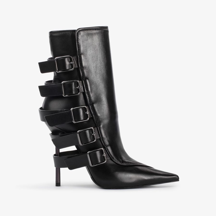 COURTNEY ANKLE BOOT 120 mm-Black nappa leather ankle boot with buckles - Image 6