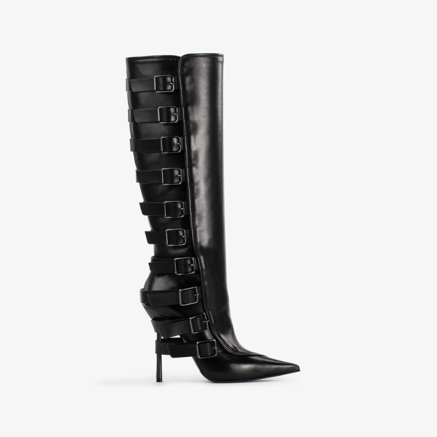 COURTNEY BOOT 120 mm-Black nappa knee boot with buckles - Image 6