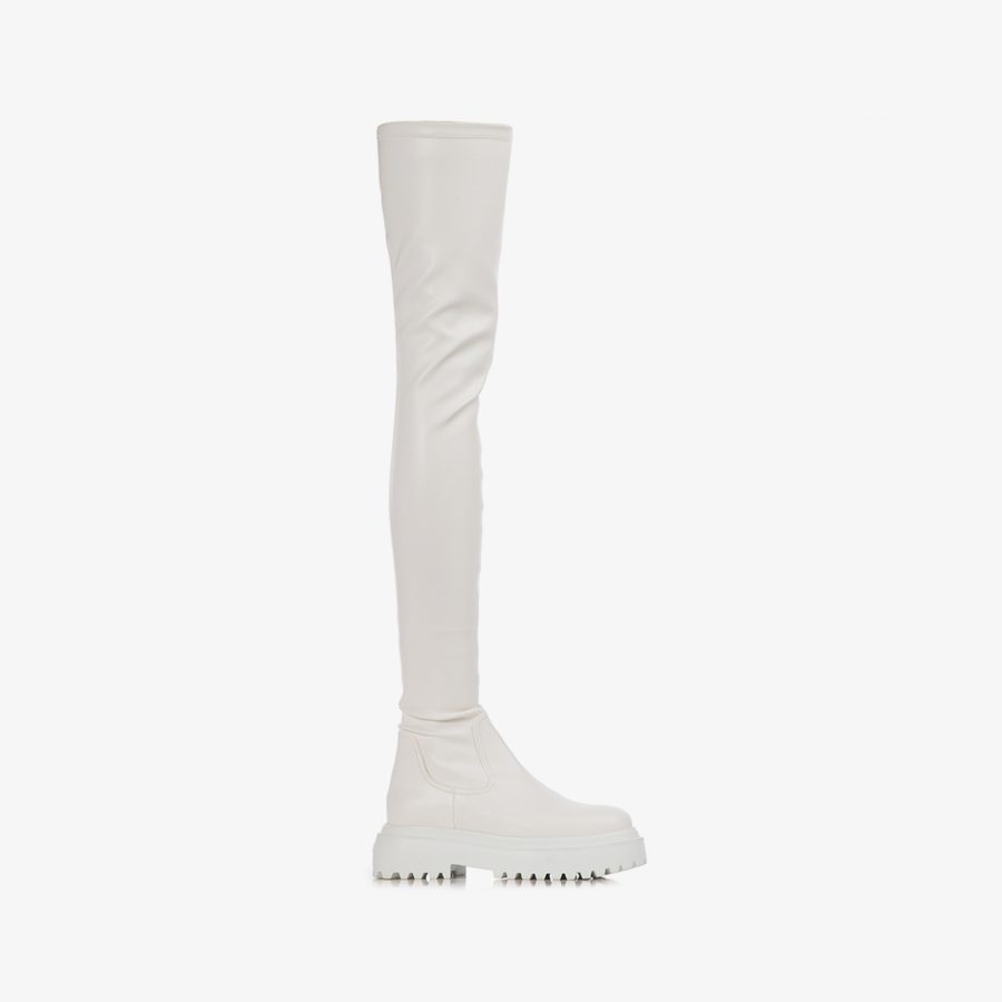 RANGER THIGH-HIGH BOOT 50 mm-White stretch vegan leather over-the-knee boot - Image 6