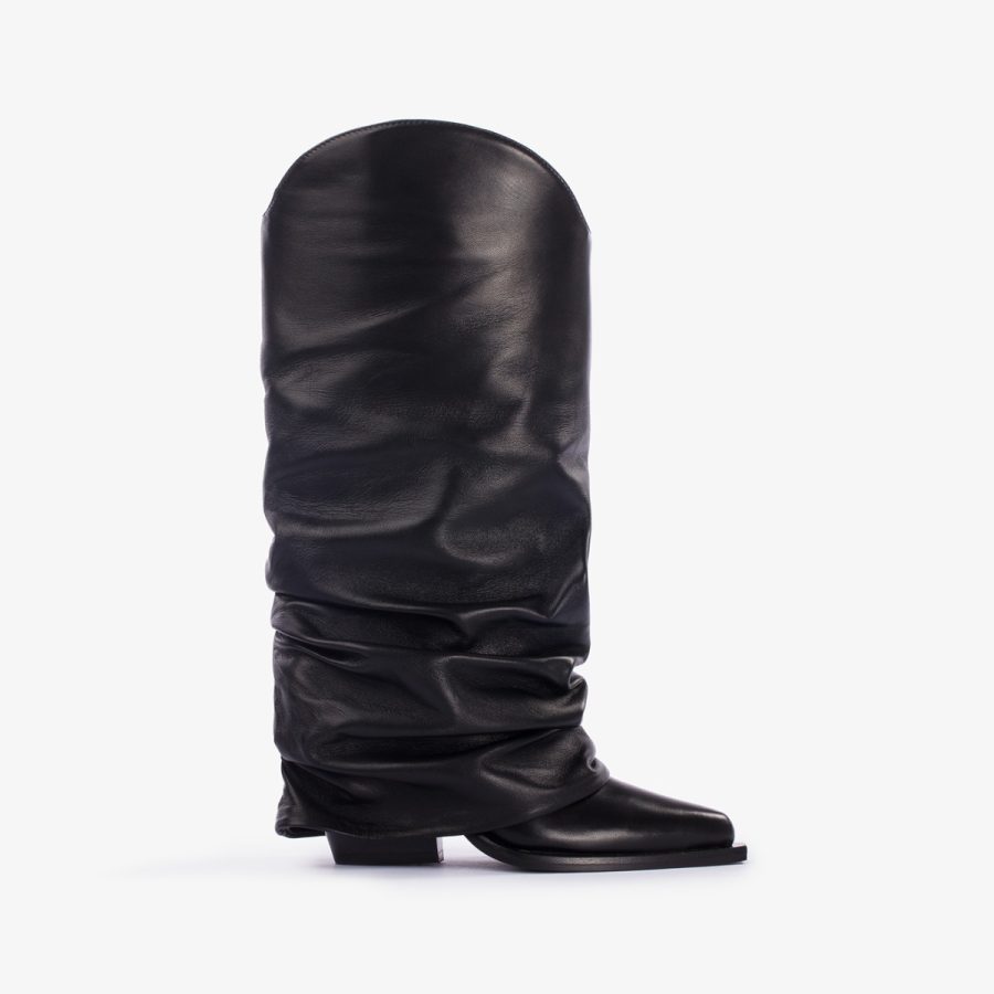 ANDY COWBOY BOOT 100 mm-Black nappa leather Western-inspired cuffed knee boot - Image 6