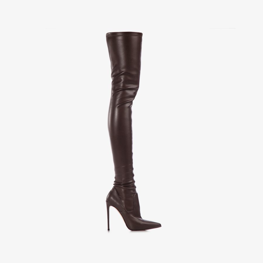 EVA THIGH-HIGH BOOT 120 mm-Ebony brown stretch vegan leather over-the-knee boot - Image 6