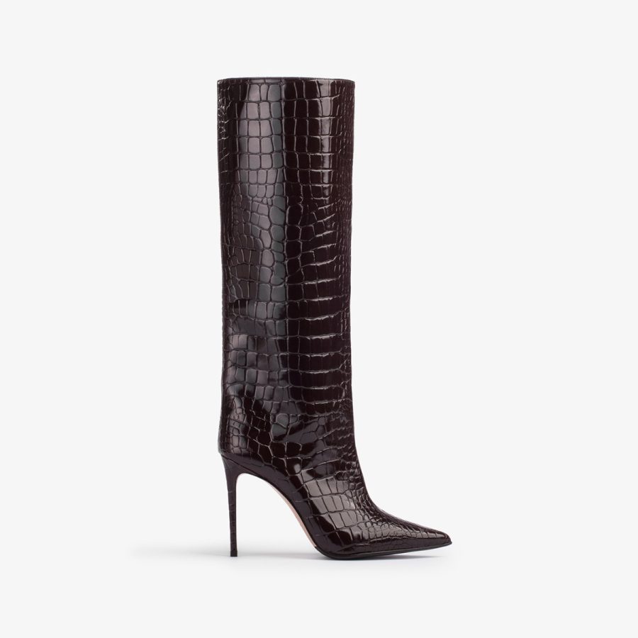 EVA BOOT 100 mm-Dark chocolate crocodile print knee boot - Image 6