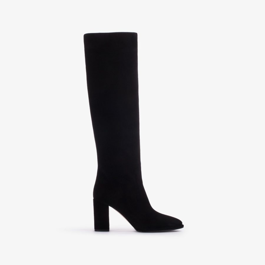 ELSA BOOT 90 mm-Black suede knee boot with rabbit fur lining - Image 6