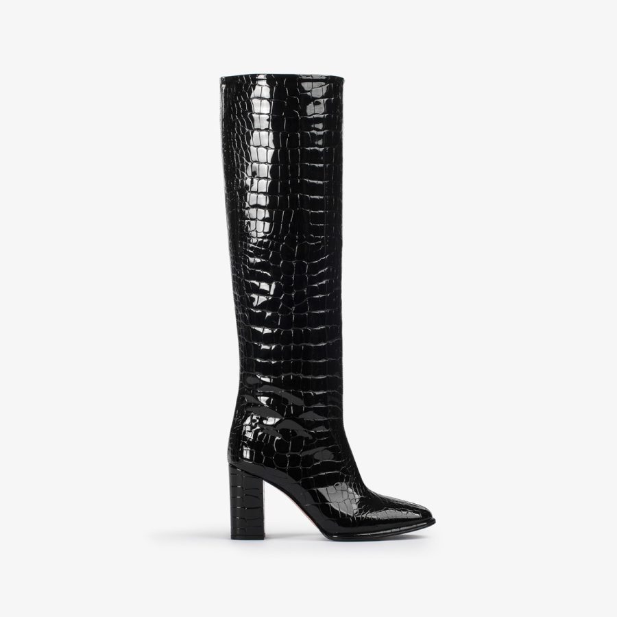 ELSA BOOT 80 mm-Black crocodile print knee boot - Image 6