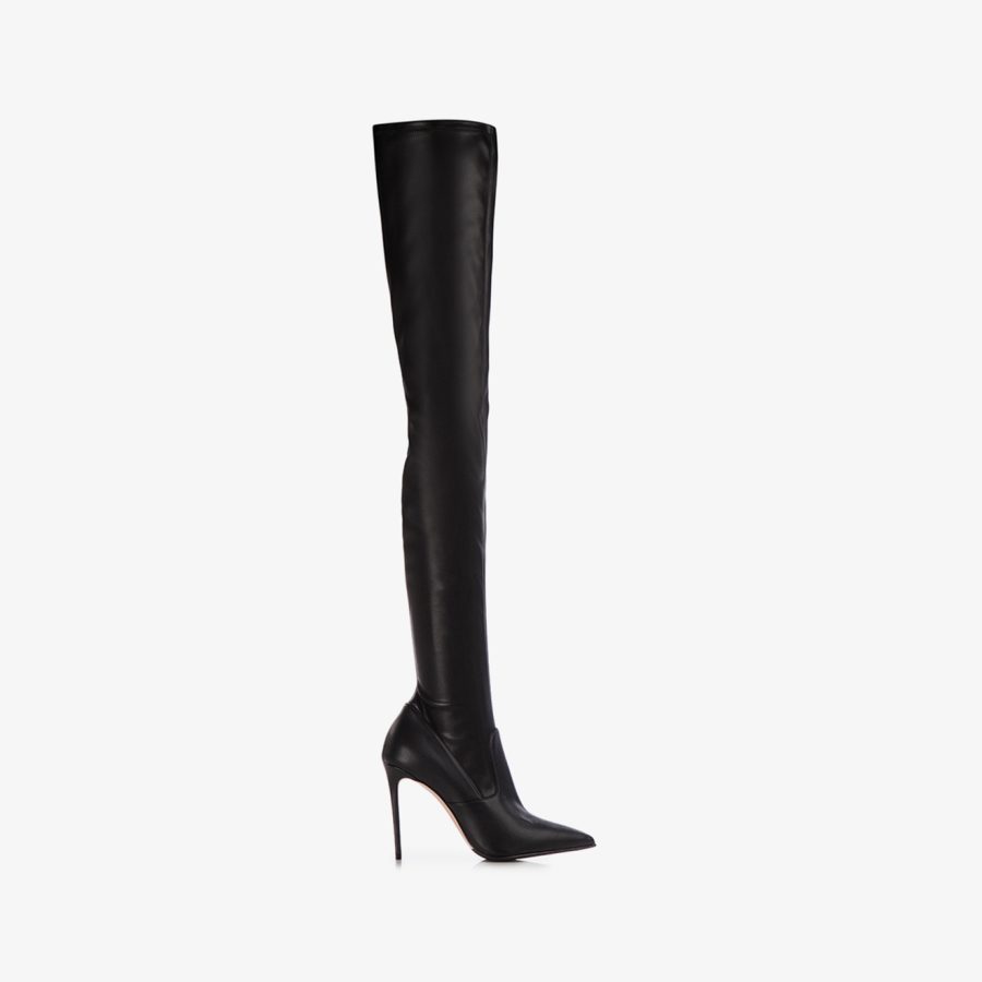 EVA THIGH-HIGH BOOT 100 mm-Black stretch vegan leather over-the-knee boot - Image 6