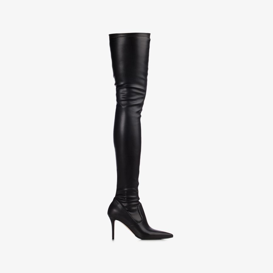 EVA THIGH-HIGH BOOT 90 mm-Black stretch vegan leather over-the-knee boot - Image 6