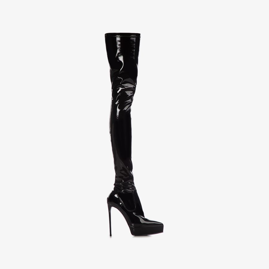 UMA THIGH-HIGH BOOT 140 mm-Black stretch vinyl platform thigh-high boot - Image 6