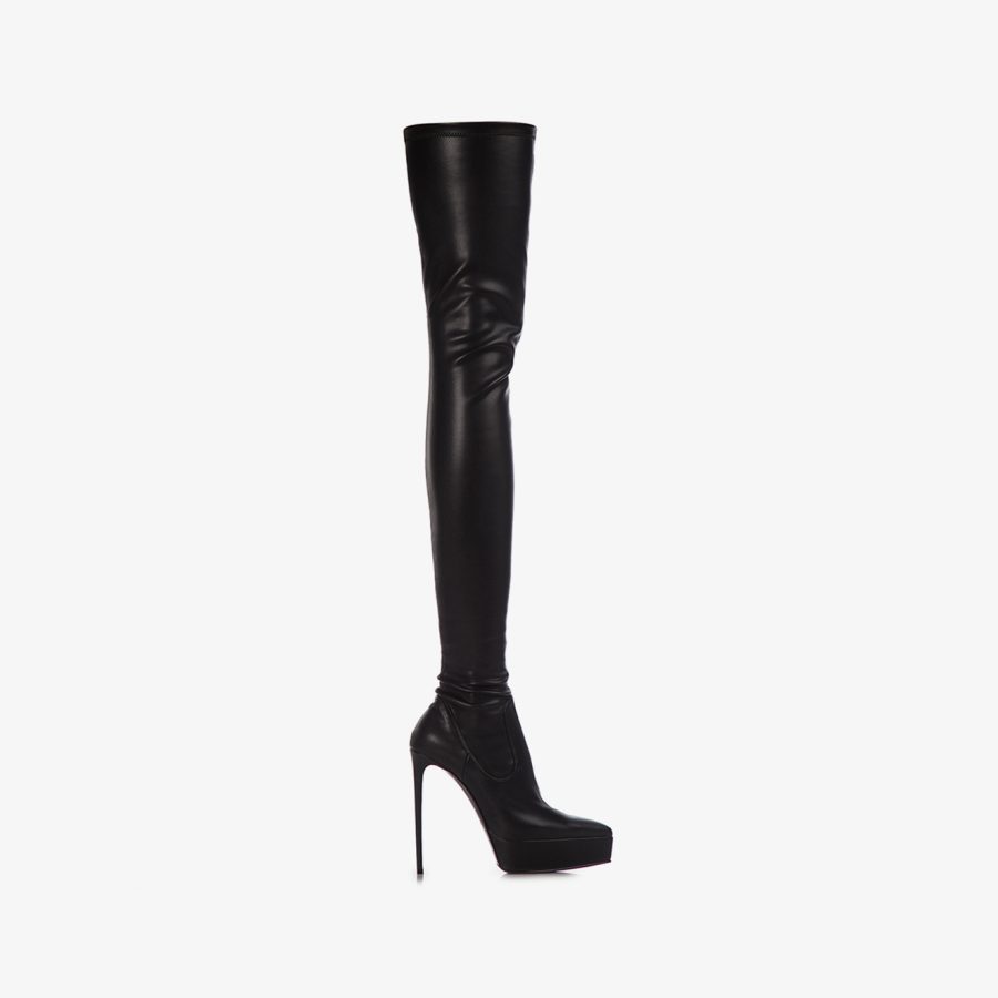 UMA THIGH-HIGH BOOT 140 mm-Black stretch vegan leather platform over-the-knee boot - Image 6