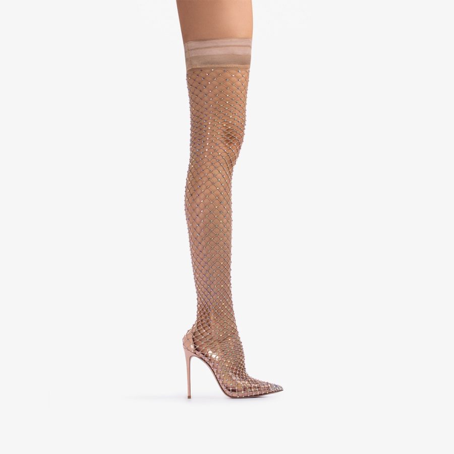 GILDA THIGH-HIGH BOOT 120 mm-Skin nude fishnet over-the-knee boot with Crystals - Image 6