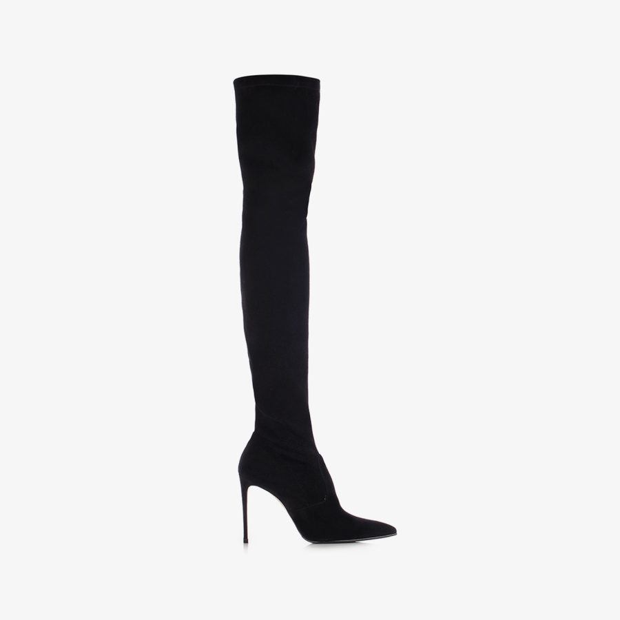 EVA THIGH-HIGH BOOT 100 mm-Black stretch suede over-the-knee boot - Image 6